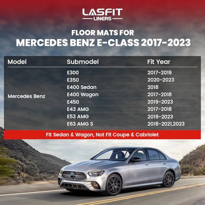 LASFIT Floor Mats for Mercedes Benz E Class 2017-2023 E300 / E350 / E400 / E450/ E43 AMG / E53 AMG / E63 AMG S (Fit Sedan & Wagon Only), All Weather TPE Floor Liners for E Class, 1st & 2nd Row - size: For Benz E Class 2017-2023 Sedan & Wagon