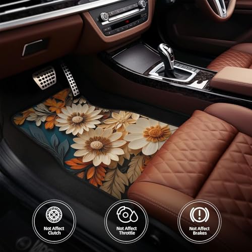 Artistic Fabric Car Floor Mats-Non-Slip Rubber Backing,Flower,Front (26.8x17.3in) & Rear (13x17.3in) Set-Water Absorbing, Durable Automotive Floor Liners with Stylish Patterns - color: Flower