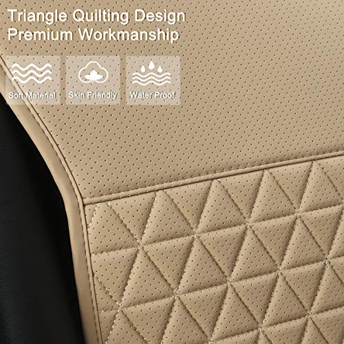 Black Panther 1 Pair Luxury PU Car Seat Covers Protectors for Front Seats, with Partial Backrest Coverage (Middle Part Only), Triangle Pattern, Compatible with 95% Cars - Beige - color: Triangle Pattern - Beige