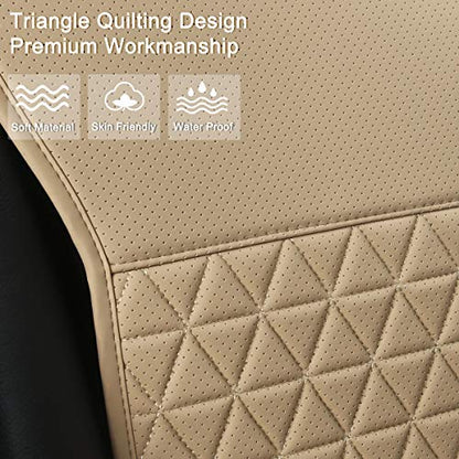 Black Panther 1 Pair Luxury PU Car Seat Covers Protectors for Front Seats, with Partial Backrest Coverage (Middle Part Only), Triangle Pattern, Compatible with 95% Cars - Beige - color: Triangle Pattern - Beige