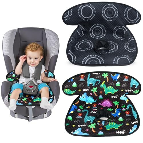 2P Car Seat Protector for Potty Training | Waterproof Toddler | 360°leak-proof + non-slip | Fits car seats, strollers, high chairs |toddler travel | Black/Dinosaur | Machine washable - color: Dinosaur Circles, size: 2 Pack