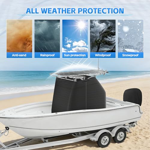 T-Top Boat Center Console Cover with Motor Cover, 1200D Heavy Duty Waterproof 83" L x 55" W x 72" H Marine Grade Tear-Resistant T-Top Console Cover Fit for Center Console and Helm - size: 83"L x 55"W x 72"H