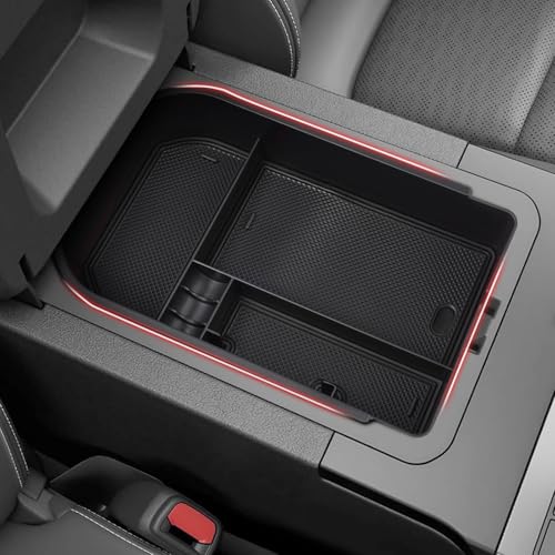Autorder Center Console Organizer for 2024 2025 2026 Toyota Land Cruiser 250 Prado J250 LC250 Accessories Armrest Storage Box Secondary Insert Tray with Black & Red Silicone Mats(Not for Cool Box) - size: 2024-2026 Toyota Land Cruiser