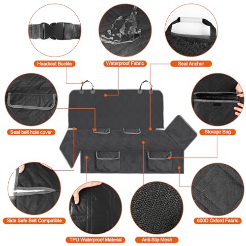 Dog Car Seat Cover Compatible with Toyota Corolla 2009-2025, Waterproof Pet Bench Seat Cover for Back Seat, 600D Heavy Duty Scratch Proof Nonslip Truck Seat Covers for Dogs
