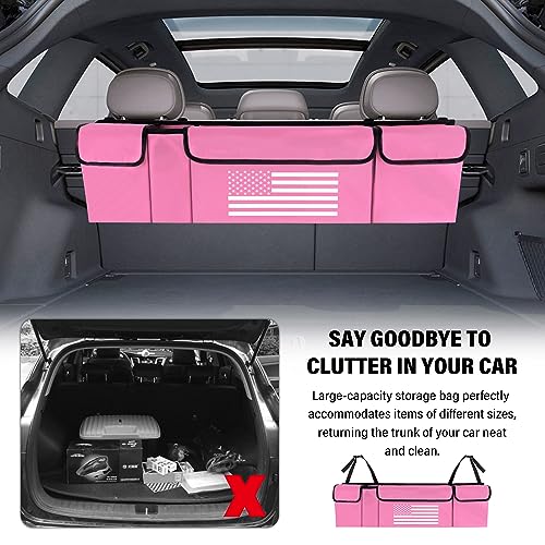 Turcee Car Trunk Organizer,Large Capacity Car Storage Organizer with US Flag Design,Hanging Foldable Car Organizers and Storage Car Interior Accessories (Pink) - color: Pink