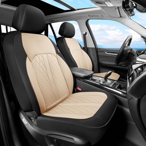 Coverado Universal Leather Seat Covers Front Seats, 2-Pack Seat Covers for SUV, Pickup Truck, Sedan, Automotive Vehicle Interior, Waterproof and Durable All Weather Protector，Black&Beige - color: Black&Beige, size: Front