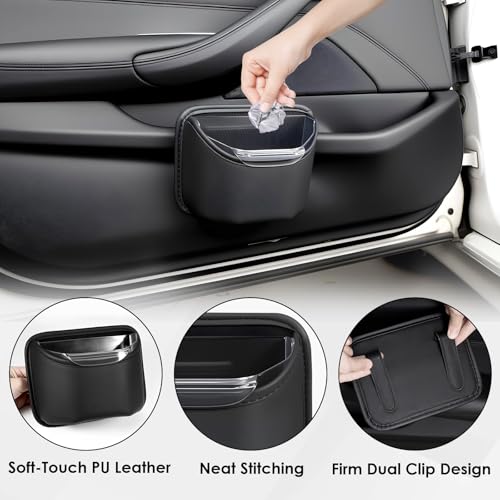 Small Car Trash Can for Side Door Back Seat Leather Leakproof Removable Liner Clip On Automotive Garbage Bin Compact Auto Trashcan Multipurpose Storage Organizer Container 0.22 Gal