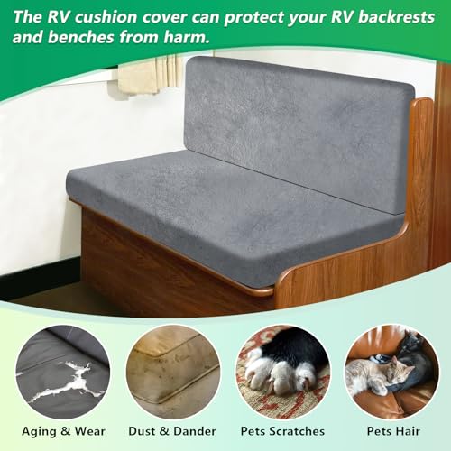 molasofa Leather Like RV Dinette Cushion Covers, RV Booth Seat Cover Stretchable Camper Cushion Couch Covers Washable Slipcovers for RV Camper Car Bench(1 Backrest Cover & 1 Bench Cover, 08Dark Gray) - color: 08dark Gray, size: 1 Bench Cover & 1 Backrest