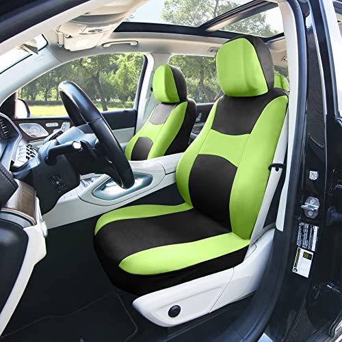 FH Group Stylish Full Set Car Set Covers Front Set and Rear Split Function, Airbag Compatible – Universal Fit for Cars Trucks & SUVs (Green/Black) - color: Green