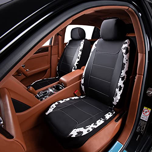 Flying Banner car seat Covers Protects Water Proof Faux Leather Carbon Fiber Front and Rear Bench (Cow Black, Full Set - 8PCS) - color: Cow Black, size: Full Set -- 8PCS