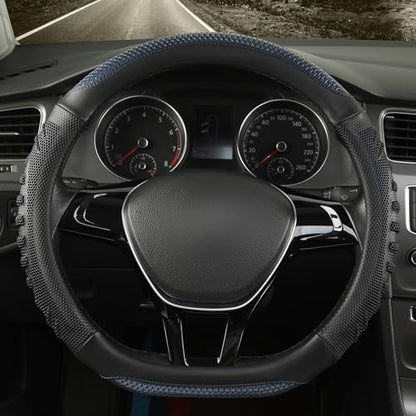 D Shaped Steering Wheel Cover Great Grip with 3D Honeycomb Hole, Anti-Slip Sporty Design, Small 13.5-14 inch(Black with Blue) - color: Black with Blue, size: D Shaped-Small[13.5''-14'']