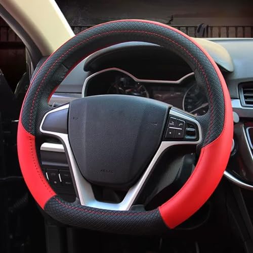 D Shape Car Steering Wheel Cover, Universal 15 inch Stitching Color Anti-Slip Steering Wheel Protector, Black and Red Sports Style (red Sports D Shape) - color: D shape red black C