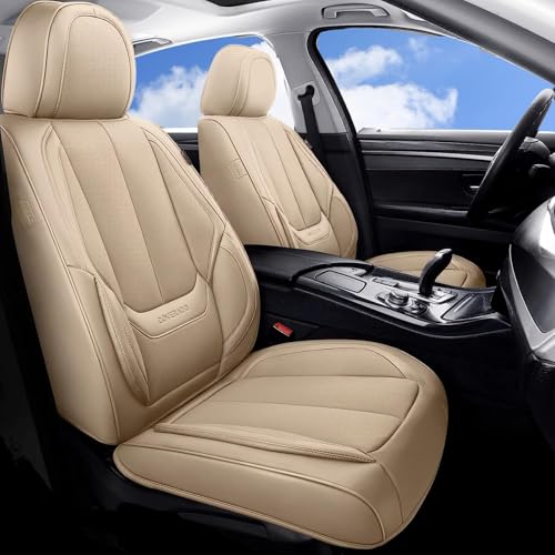 Coverado Seat Covers, Car Seat Covers Front Seats, Car Seat Cover, Car Seat Protector Waterproof, Car Seat Cushion Nappa Leather, Beige Seat Covers Carseat Cover Universal Fit for Most Cars - color: Beige, size: Front