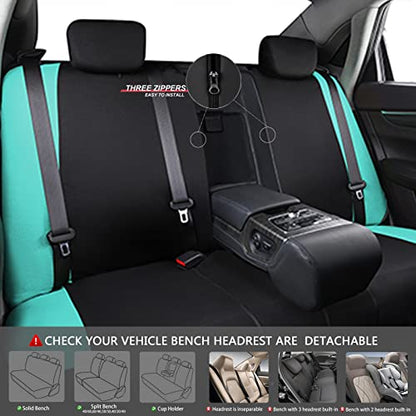 CAR-GRAND Sporty Cloth Car Seat Covers Full Set, Breathable and Washable,Universal Fit for Car, Truck, Sedan, Vans, SUV, Airbag Compatible, Zipper Design - color: Mint