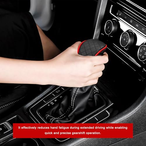 Car Gear Shift Cover, Scratch Resistant Gearshift Knob Protector with Hook-and-Loop Fastener, Universal Leather Gear Knob Protective Cover for Most Vehicles, Car Accessories (Black & Red)