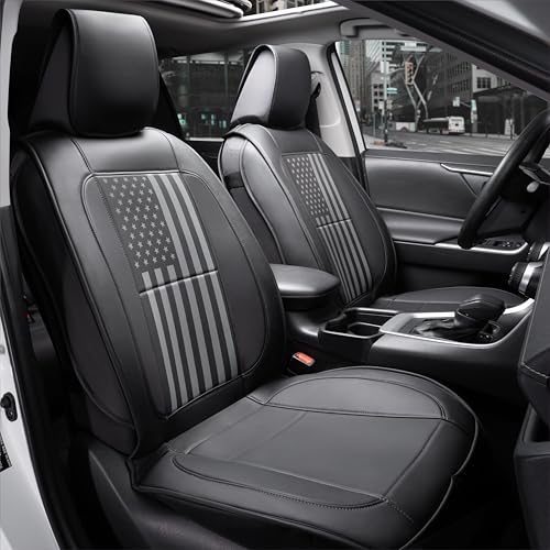 Premium PU Leather American Black Flag Seat Covers Front 2 Seat Set, Universal Fit for Trucks, Cars & SUVs Scratch Resistant Car Seat Protector & Premium Patriotic Auto Accessories（Vertical Flag） - color: Vertical Flag