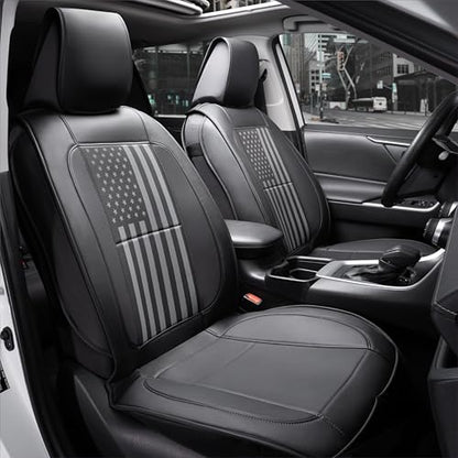 Premium PU Leather American Black Flag Seat Covers Front 2 Seat Set, Universal Fit for Trucks, Cars & SUVs Scratch Resistant Car Seat Protector & Premium Patriotic Auto Accessories（Vertical Flag） - color: Vertical Flag