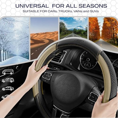 Skechers Air-Cooled Steering Wheel Cover,Leather Car Steering Wheel Cover Universal Fit 14" 1/2-15" Car Wheel Protector for Men Women Fit Suvs,Vans,Sedans,Car,Trucks,Beige - color: Beige