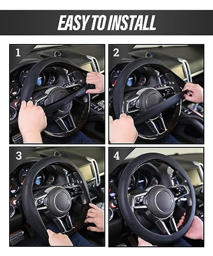 ESEWALAS Car Silicone Steering Wheel Cover,Soft Odorless Silicone Leather Texture Steering Cover,Universal 13-15inch Car Steering Wheel Protector (Black) - color: Black