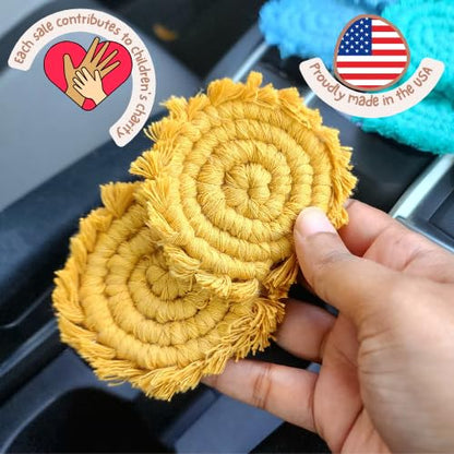 Cotton Car Coasters for Cup Holders, 2PC Car Cup Coasters, Drink Coaster Holder, Cute cupholder Coaster Accessories for Women, Macrame, Boho (Sunshine Yellow) - color: Sunshine Yellow