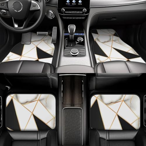 Universal Fit Car Floor Mats, White and Black Marble Abstract Modern Crack Geometric Pattern Set of 4pcs Car Carpet Fit for SUV, Vans, Sedans, Trucks - color: Marble