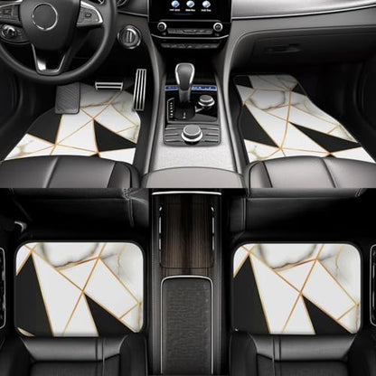 Universal Fit Car Floor Mats, White and Black Marble Abstract Modern Crack Geometric Pattern Set of 4pcs Car Carpet Fit for SUV, Vans, Sedans, Trucks - color: Marble