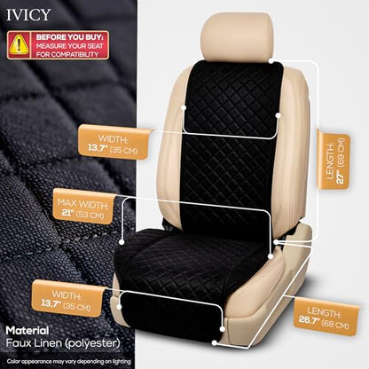 Faux Linen Front Car Seat Cover – Non-Slip Bucket Seat Protector for Most Cars, SUVs, Vans & Trucks – 1 Seat Cover, Machine Washable, Side-Airbag Friendly, Black - color: BLACK WS LN