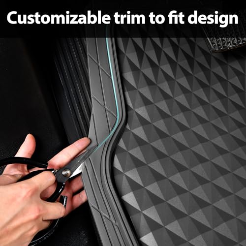 CAR PASS Heavy Duty Rubber Gray Car Floor Mats & Cargo Liners, Deep Dish All-Weather Trunk Mats Durable Anti-Slip 3D Rhombus Waterproof Trim to Fit Liner Universal Fit Auto,Sedan,SUV,Truck, Gray - color: gray with cargo liner