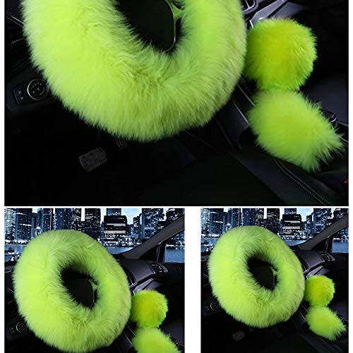 3 Pcs Car Steering Wheel Cover & Handbrake Cover & Gear Shift Cover Set Faux Wool Warm Winter (Green) - color: Green