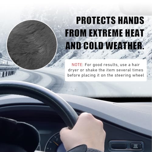 5 PCS Fluffy Steering Wheel Covers Set, Faux Wool Steering Wheel Cover & Handbrake Cover & Gear Shift Cover & 2 Seat Belt Shoulder Pads, Universal Car Accessories (Gray) - color: Gray