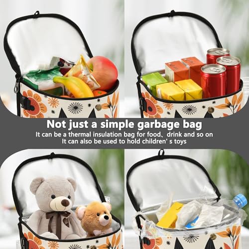MNSRUU Car Trash Can with Lid, Black Cat Flowers Car Trash Bag Hanging Organizers and Storage for Front Back Seat, Leak-Proof Trash Bin - color: Cat I 3504