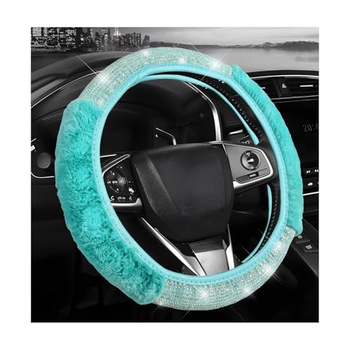 Diamond Fluffy Steering Wheel Cover, 15 Inch Fur Steering Wheel Protector with Sparkling Rhinestones, Comfortable Auto Wheel Covers Winter Warm Accessories for Women Girls (Blue) - color: Blue