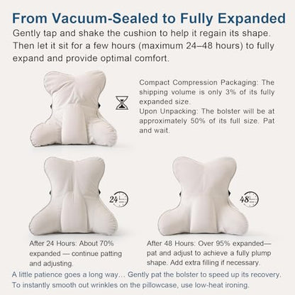 Lumbar Support Pillow(Pat. Pend) – Multi-Functional Ergonomic Back Cushion for Sofa Chair, Car Seat & Sofa, Reading Pillow with Firm Multi-Zone Support to Relieve Lower Back Pain, Misty White