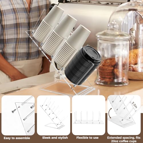 Acrylic Cup and Lid Holder, Adjustable Coffee Cup Holder Organizer Disposable Cup Dispenser Stand Countertop for Coffee Bar Station Bakery Breakroom 4 Compartment - size: No box