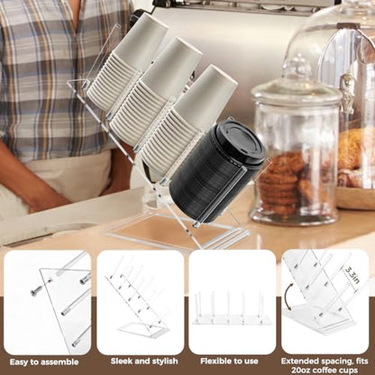 Acrylic Cup and Lid Holder, Adjustable Coffee Cup Holder Organizer Disposable Cup Dispenser Stand Countertop for Coffee Bar Station Bakery Breakroom 4 Compartment - size: No box