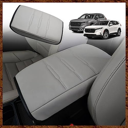 Center Console Cover Compatible with 23 24 2025 2026 Honda CR-V Accessories CRV Hybrid LX EX EX-L Sport Touring Armrest Cover Lid Cushion Protector Vegan Leather Extra Soft(Gray/Gray Trim)