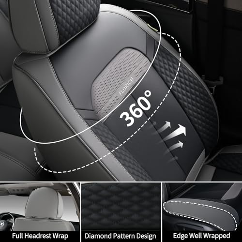 Car Seat Covers Front Set, Black Car Seat Cover, Breathable Premium Leather Seat Covers, Automotive Vehicle Seat Covers for Cars Trucks Vans SUVs Sedans (Grey Black) - color: Gary&Black, size: Frontpair