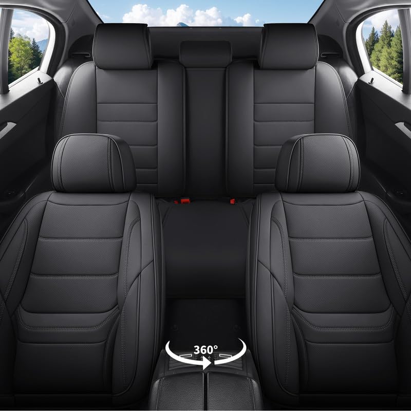 Car Seat Covers Full Set Fit for Toyota RAV4 2001-2026, Premium Faux Leather Waterproof Car Seat Protectors with Lumbar Support, Breathable Anti-Slip Easy to Install(Black,Full Set)