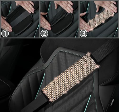 NBTEPEM 2 Pack Bling Car Seat Belt Covers, Diamond Seatbelt Shoulder Protection, Rhinestones Seat Belt Strap Cover Shoulder Pad, Universal Bling Car Interior Accessories (Champagne) - color: Champagne