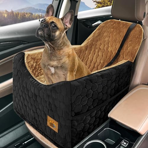 Dog Car Seat for Small/Medium Dogs, Memory Foam Dog Booster Seat, Travel Safety Per Car Seat with Washable Removable Cover, Storage Pockets for Dogs up to 35 lbs(BlackBrown) - color: Black/Brown