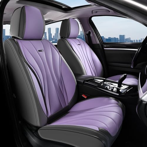 Coverado Seat Covers for Cars, Front Seat Covers, Luxury Leather Seat Covers, Car Seat Protector Waterproof, Premium Automotive Seat Cover, Universal Car Seat Cushions Fit for Most Cars (Gray&Purple) - color: Gray&Purple, size: FrontPair