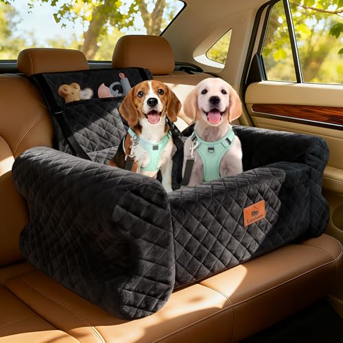 Dog Car Seat for Medium/Large Dogs up to 60 lbs, Memory Foam Dog Booster Seat with Thick Cushion, Pet Car Seat for Back with Detachable Washable Cover, Storage Pockets for SUV, Pick Up, Trunk, Black - color: Black