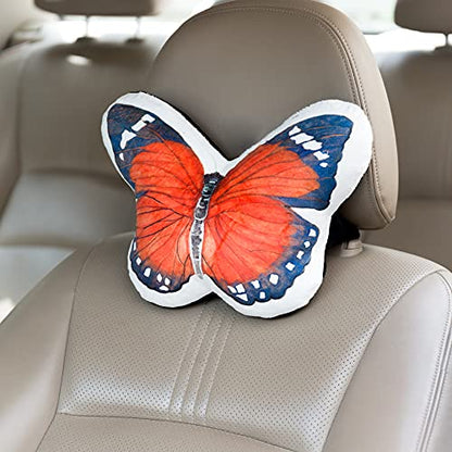 JWH 3D Butterfly Pillow Print Neck Cushion for Car Travel Plane Airplane Trip Headrest Long Flights Essentials Cute Head Rest Sleeping Napping Cushion with Elastic 8 x 12 Inch Orange