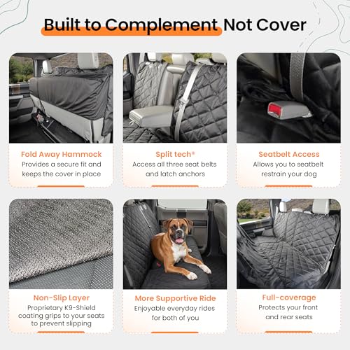 4Knines Crew Cab Truck Seat Cover with Dog Hammock for Fold Up Seats – Split Design for Seat Access, Waterproof & Non-Slip Protection (Driver Side, Black)