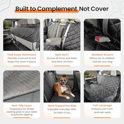 4Knines Crew Cab Truck Seat Cover with Dog Hammock for Fold Up Seats – Split Design for Seat Access, Waterproof & Non-Slip Protection (Driver Side, Black)