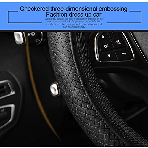 Leather Car Steering Wheel Cover for Men Women, Elastic, Breathable Anti-Slip, Universal 15 inch, (Black1)