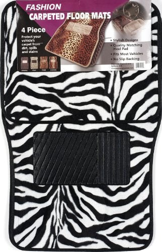 44068 Fashion Zebra Black/White Carpet Floor Mat Set - 4 Piece