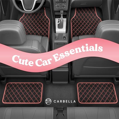Carbella DiamondLuxe Faux Leather Floor Mats, Universally Sized, Diamond Stitched, All Weather, Easy to Clean, 4pc Set Car Accessories for Car, Truck, Van, and SUV, Easy to Install Car Mats (Pink)
