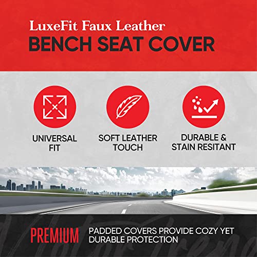 Motor Trend LuxeFit Black Faux Leather Rear Bench – Premium Automotive Back Seat Cover for Cars, Padded Cushion with Pockets, Adjustable Interior Car Seat Protector