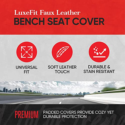 Motor Trend LuxeFit Black Faux Leather Rear Bench – Premium Automotive Back Seat Cover for Cars, Padded Cushion with Pockets, Adjustable Interior Car Seat Protector